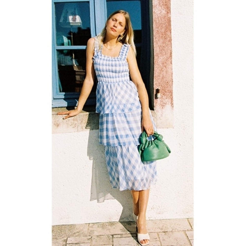 English Factory Gingham Plaid Cottagecore Whimsical Tiered Dress